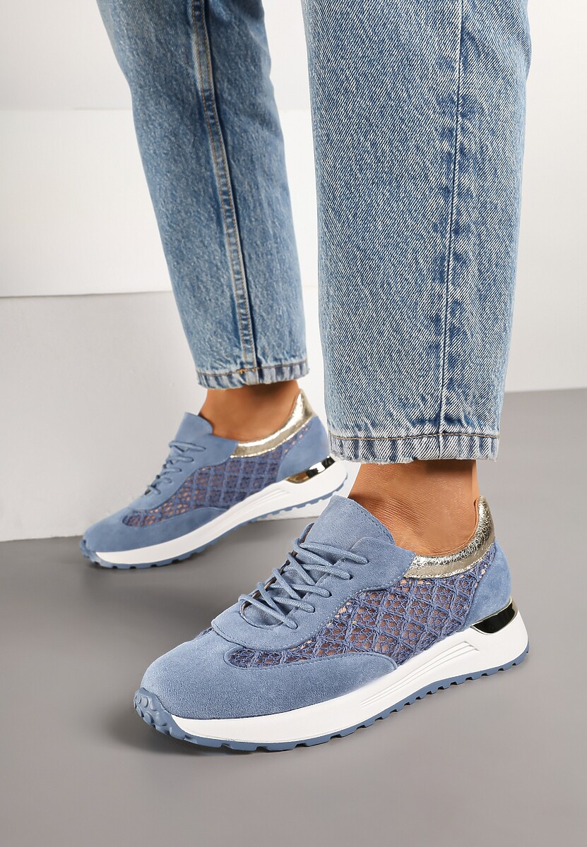 Niebieskie Ażurowe Sneakersy na Podeszwie z Metaliczną Wstawką Neomira 2