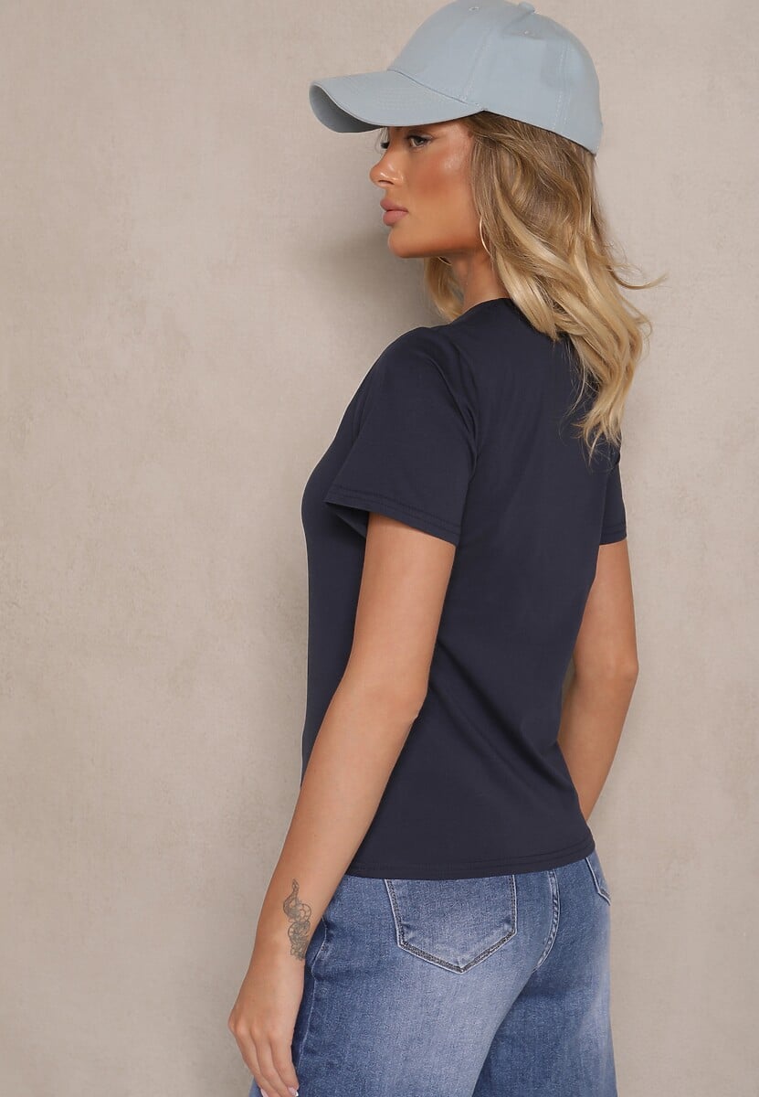 Granatowy Casualowy Bawełniany T-shirt Rivali 3
