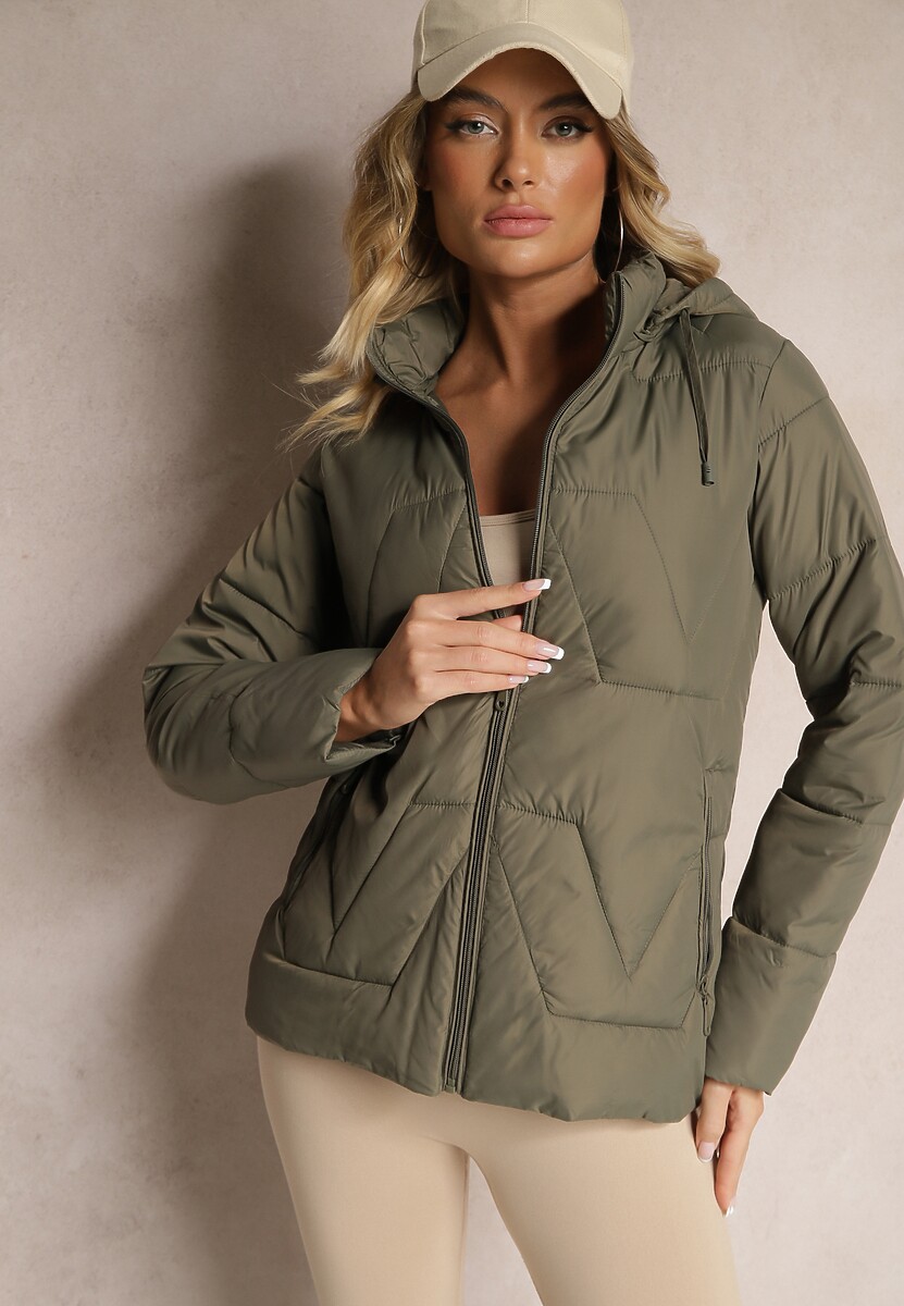Ciemnozielona Pikowana Kurtka Przejściowa z Kapturem Silidi 2