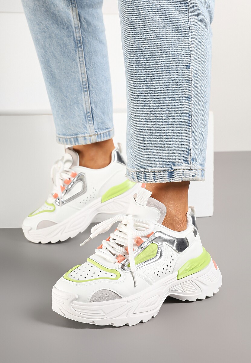 Biało-Zielone Sneakersy w Streetwearowym Stylu na Tłoczonej Podeszwie Nelasea 2