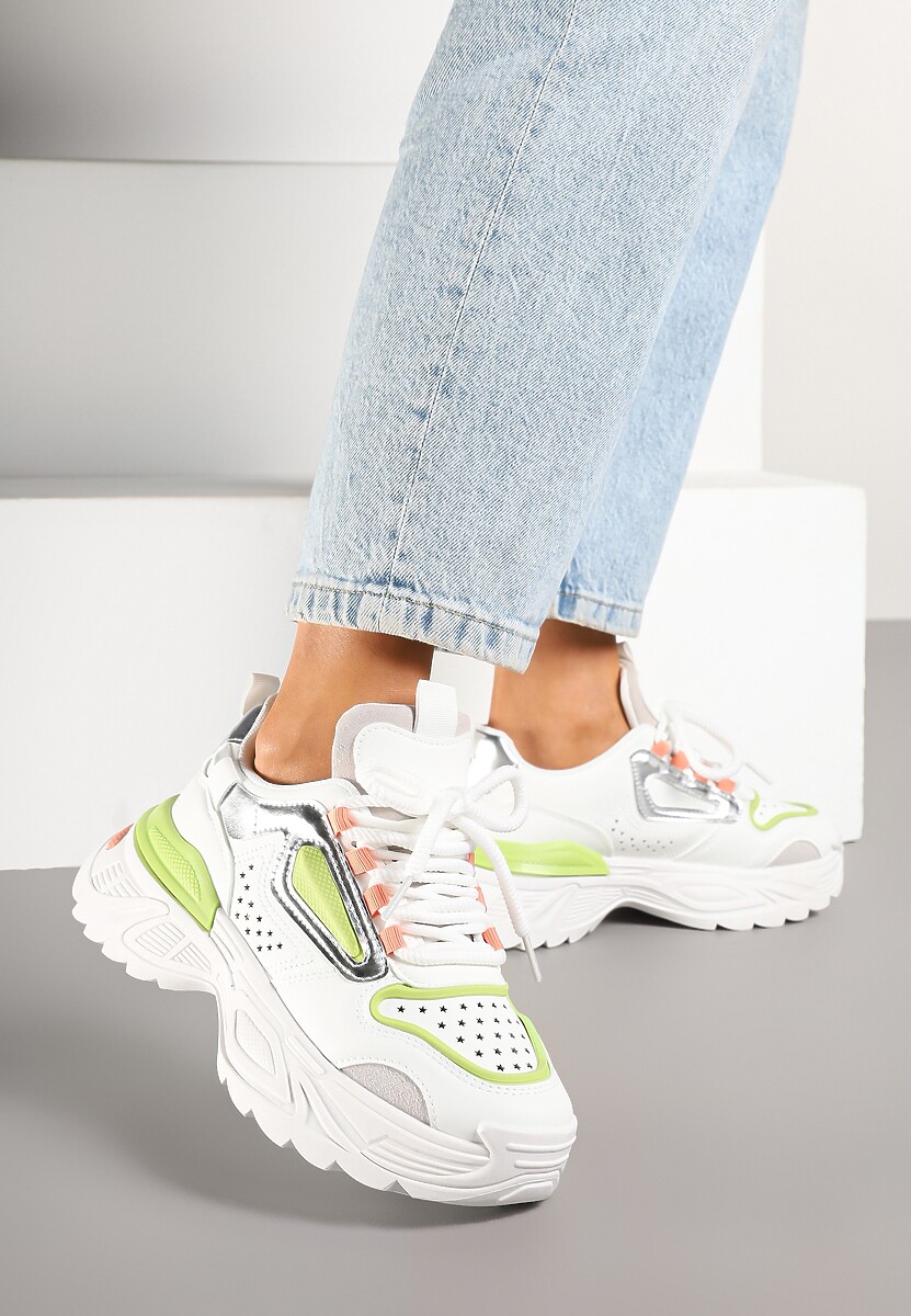 Biało-Zielone Sneakersy w Streetwearowym Stylu na Tłoczonej Podeszwie Nelasea 3