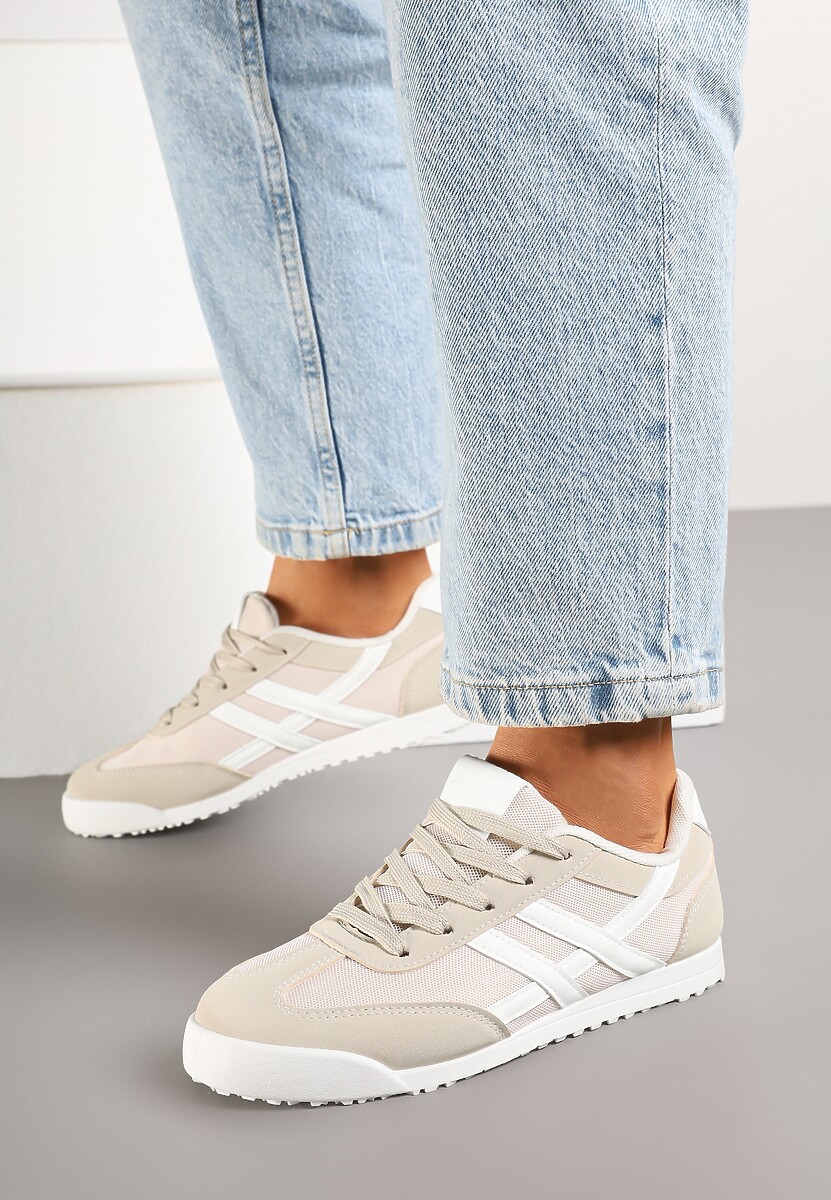 Beżowe Sneakersy na Płaskiej Podeszwie z Geometrycznym Wzorem Rivmi 3