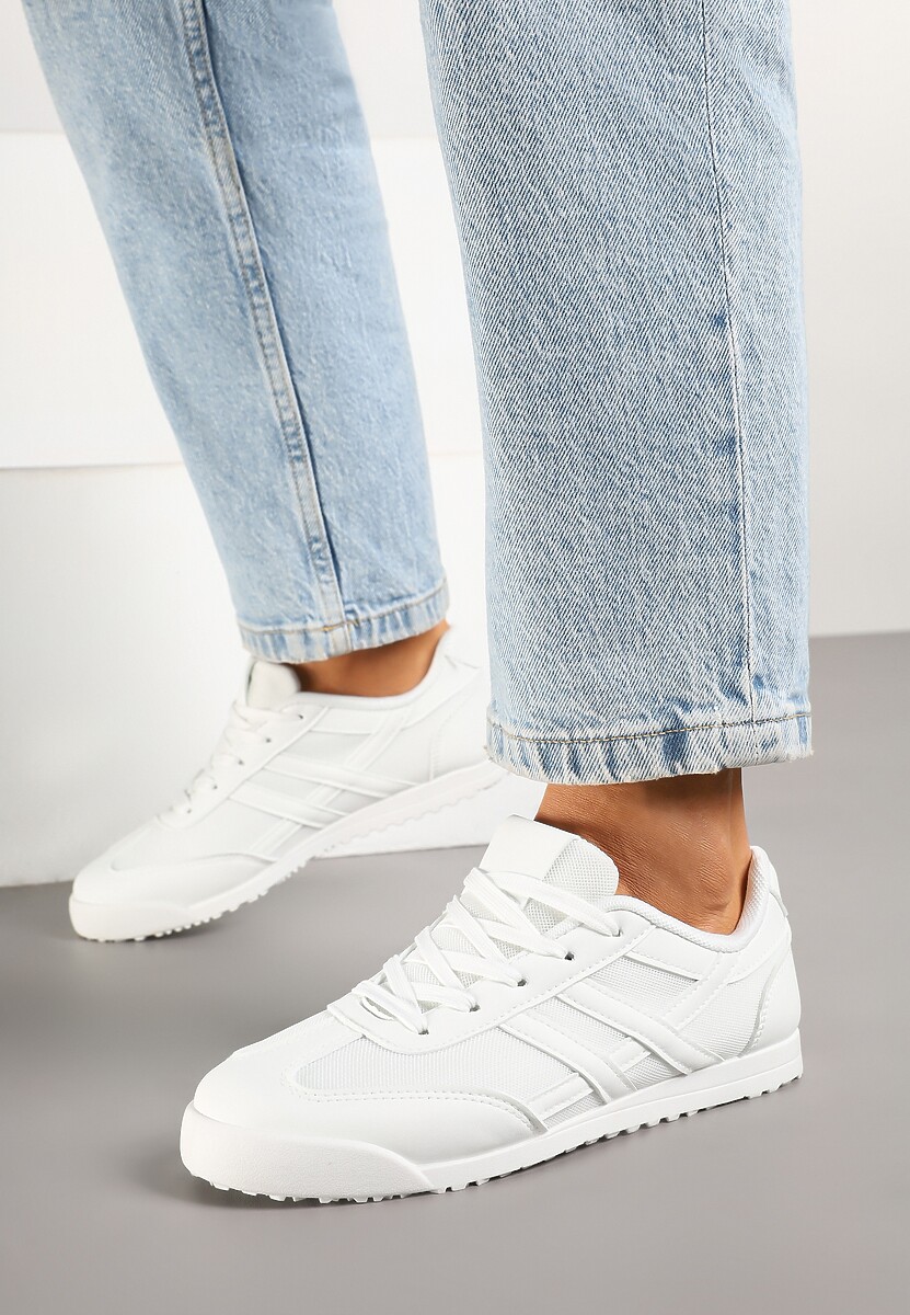 Białe Sneakersy na Płaskiej Podeszwie z Geometrycznym Wzorem Rivmi 3