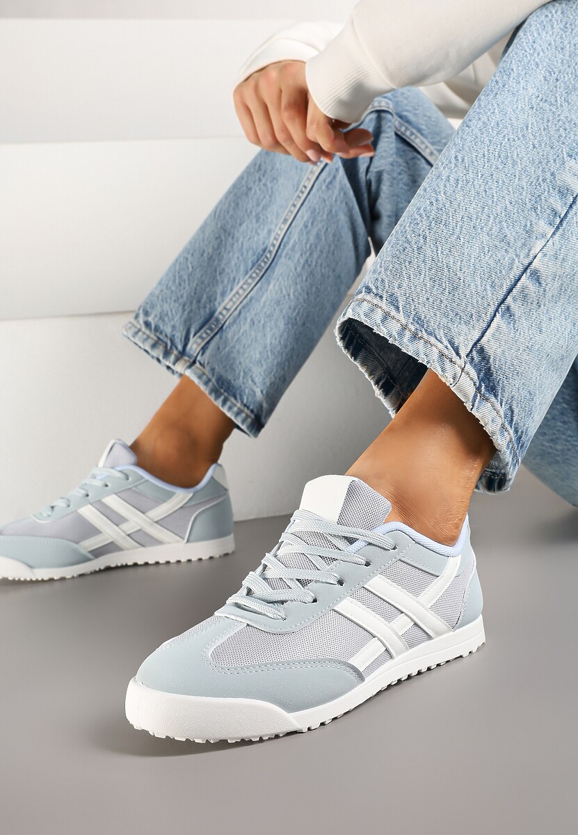 Jasnoniebieskie Sneakersy na Płaskiej Podeszwie z Geometrycznym Wzorem Rivmi 1