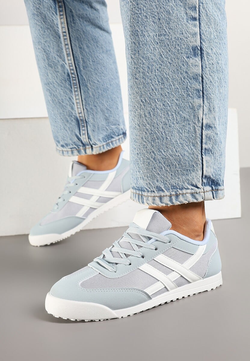 Jasnoniebieskie Sneakersy na Płaskiej Podeszwie z Geometrycznym Wzorem Rivmi 3