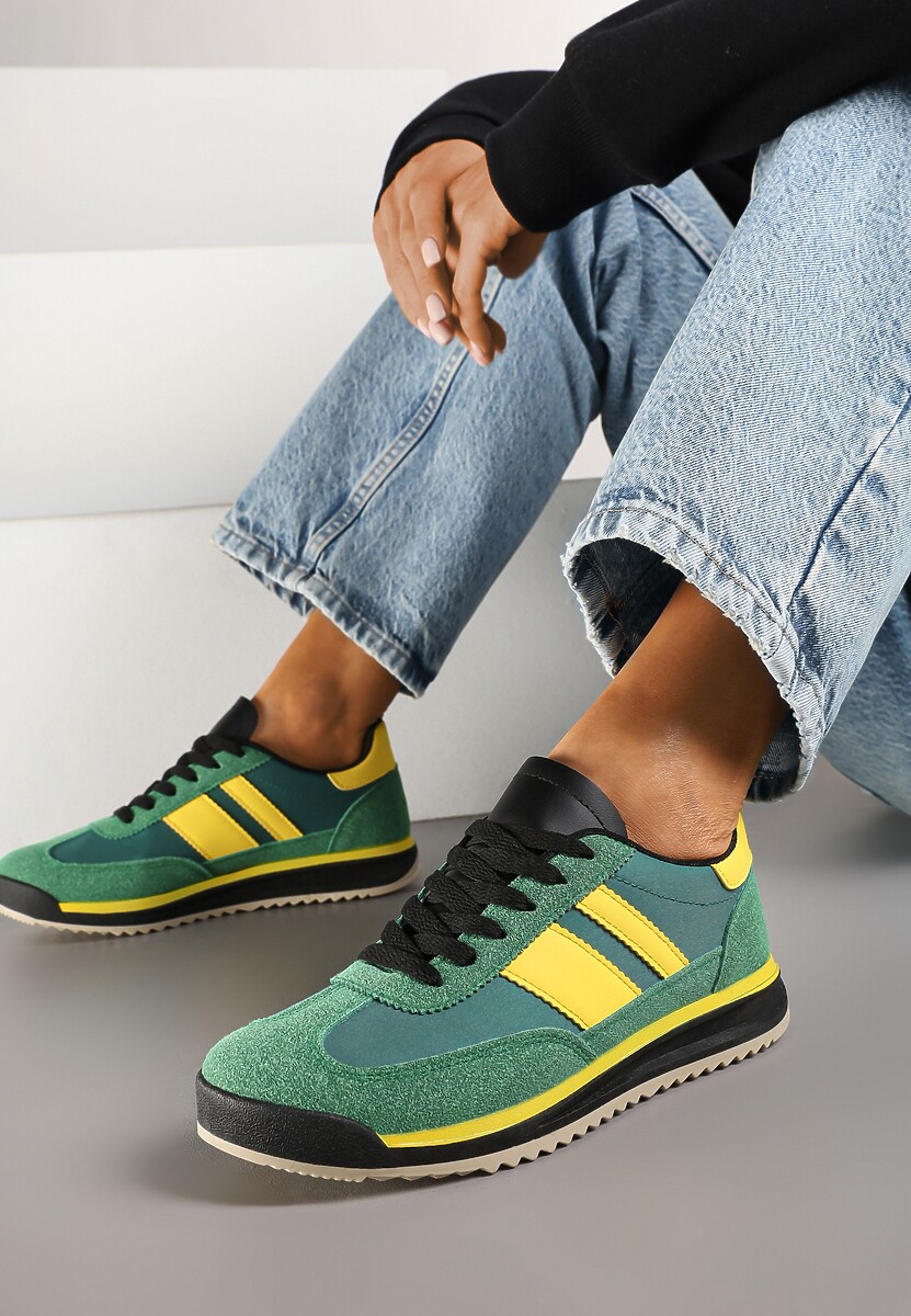 Zielone Sneakersy w Stylu Tenisówek Ozdobione Paskami Lilmi 1