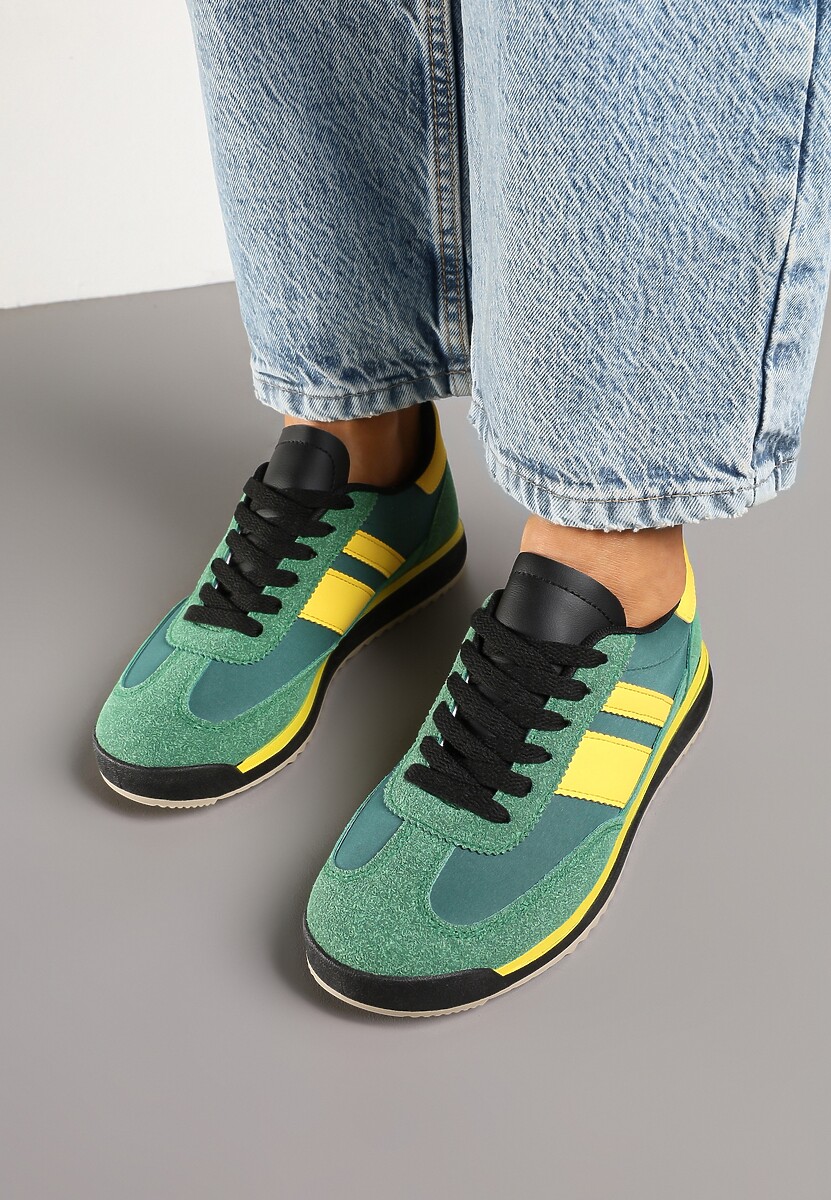 Zielone Sneakersy w Stylu Tenisówek Ozdobione Paskami Lilmi 3