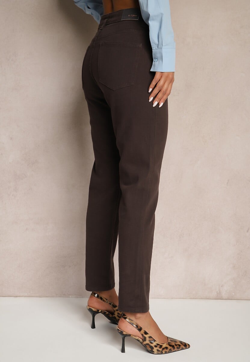 Ciemnobrązowe Jeansy Mom Fit Regular Waist o Casualowym Kroju Firvila 3