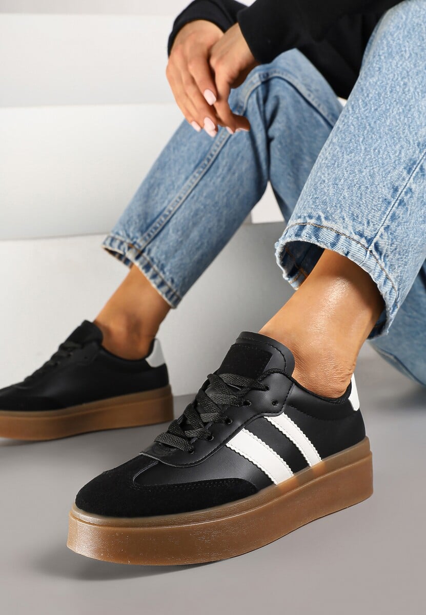 Czarne Sneakersy Tenisówki Ozdobione Paskami Sovresia 1