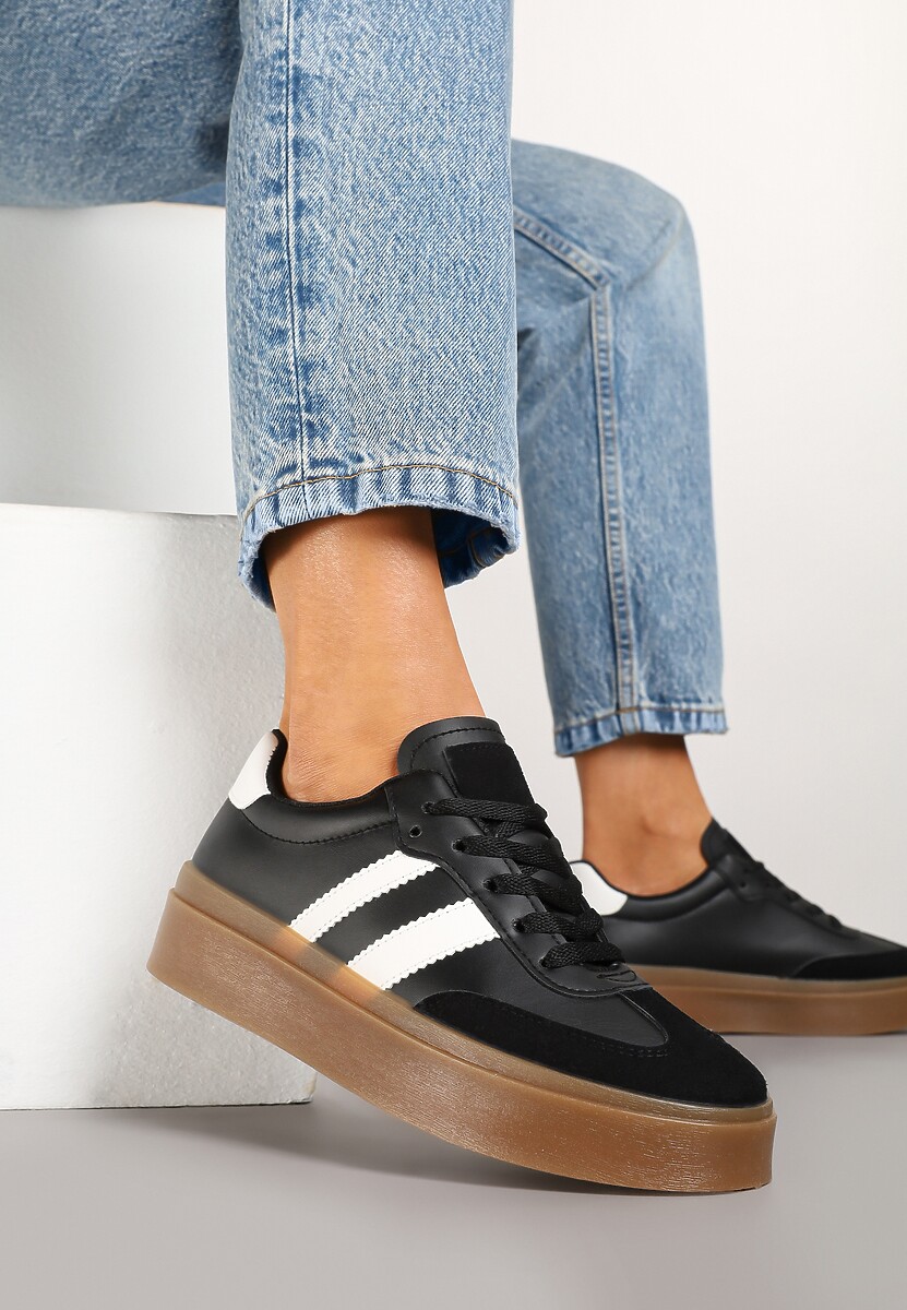 Czarne Sneakersy Tenisówki Ozdobione Paskami Sovresia 2