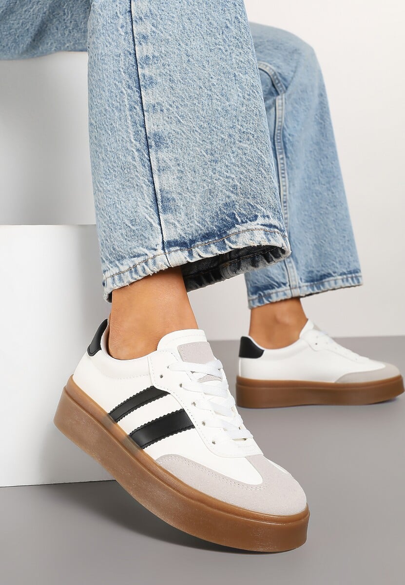 Biało-Czarne Sneakersy Tenisówki Ozdobione Paskami Sovresia 2