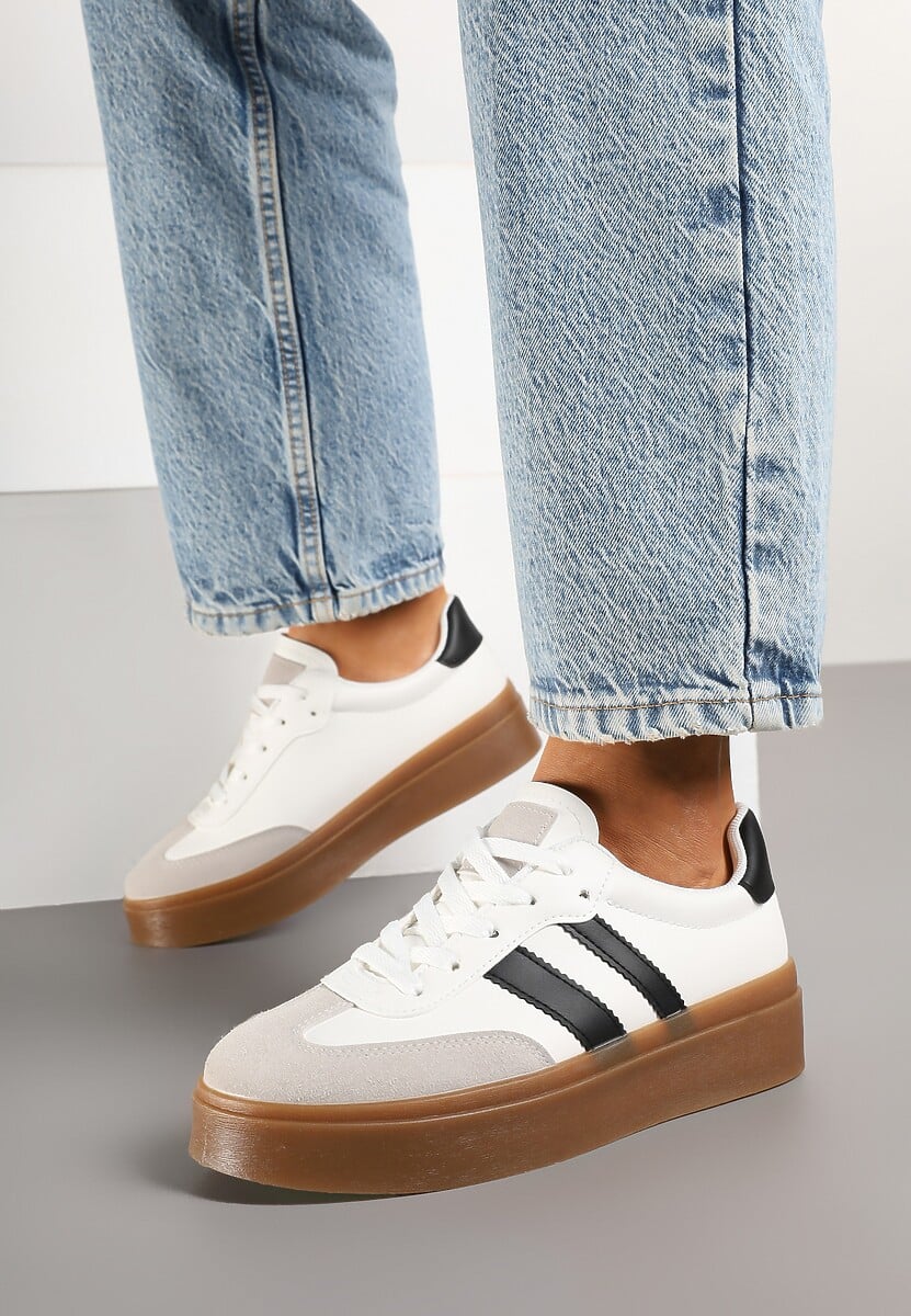 Biało-Czarne Sneakersy Tenisówki Ozdobione Paskami Sovresia 3