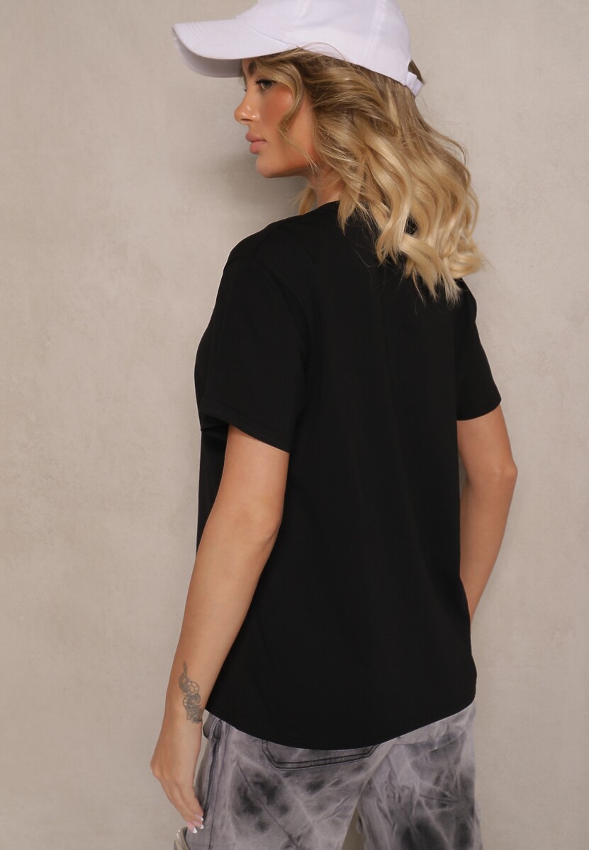Czarna Bawełniana Bluzka T-shirt Oversize z Aplikacją w Kształcie Motyli Elmaris 3