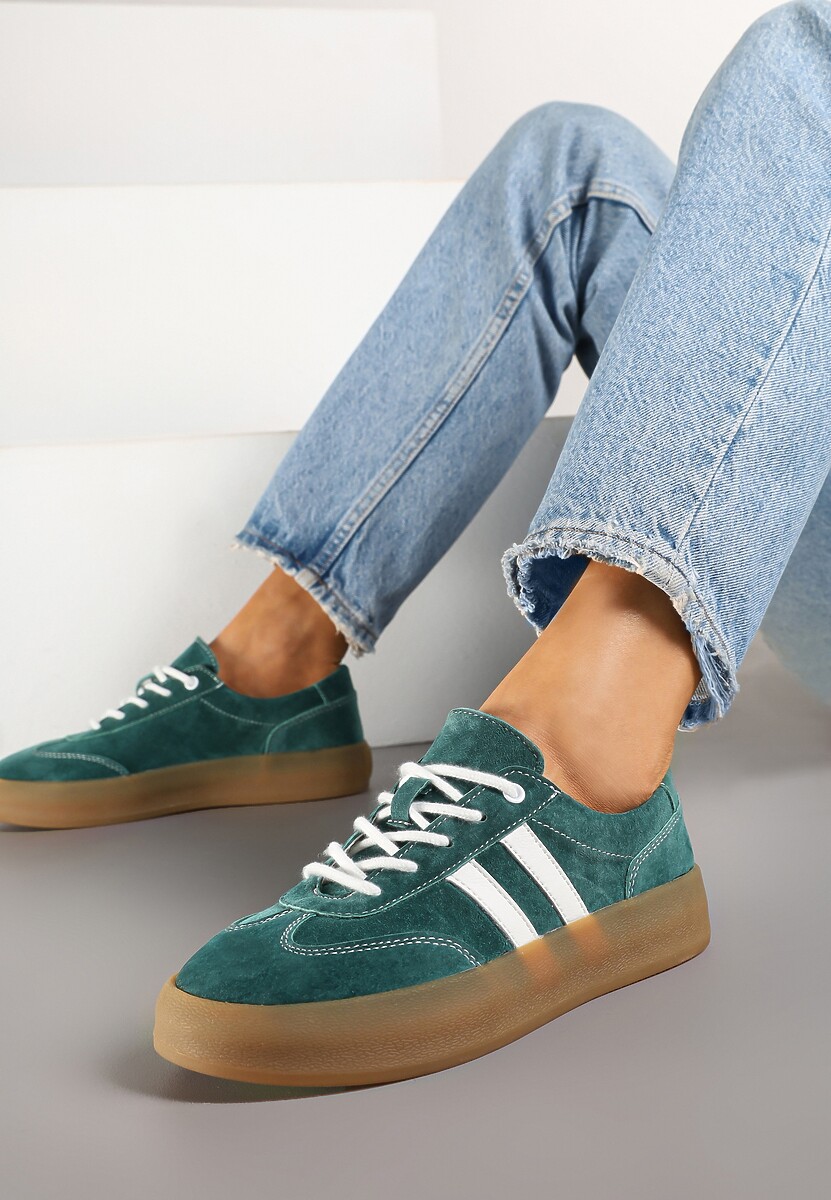 Ciemnozielone Sneakersy Klasyczne Tenisówki ze Skóry Naturalnej Alotia 1