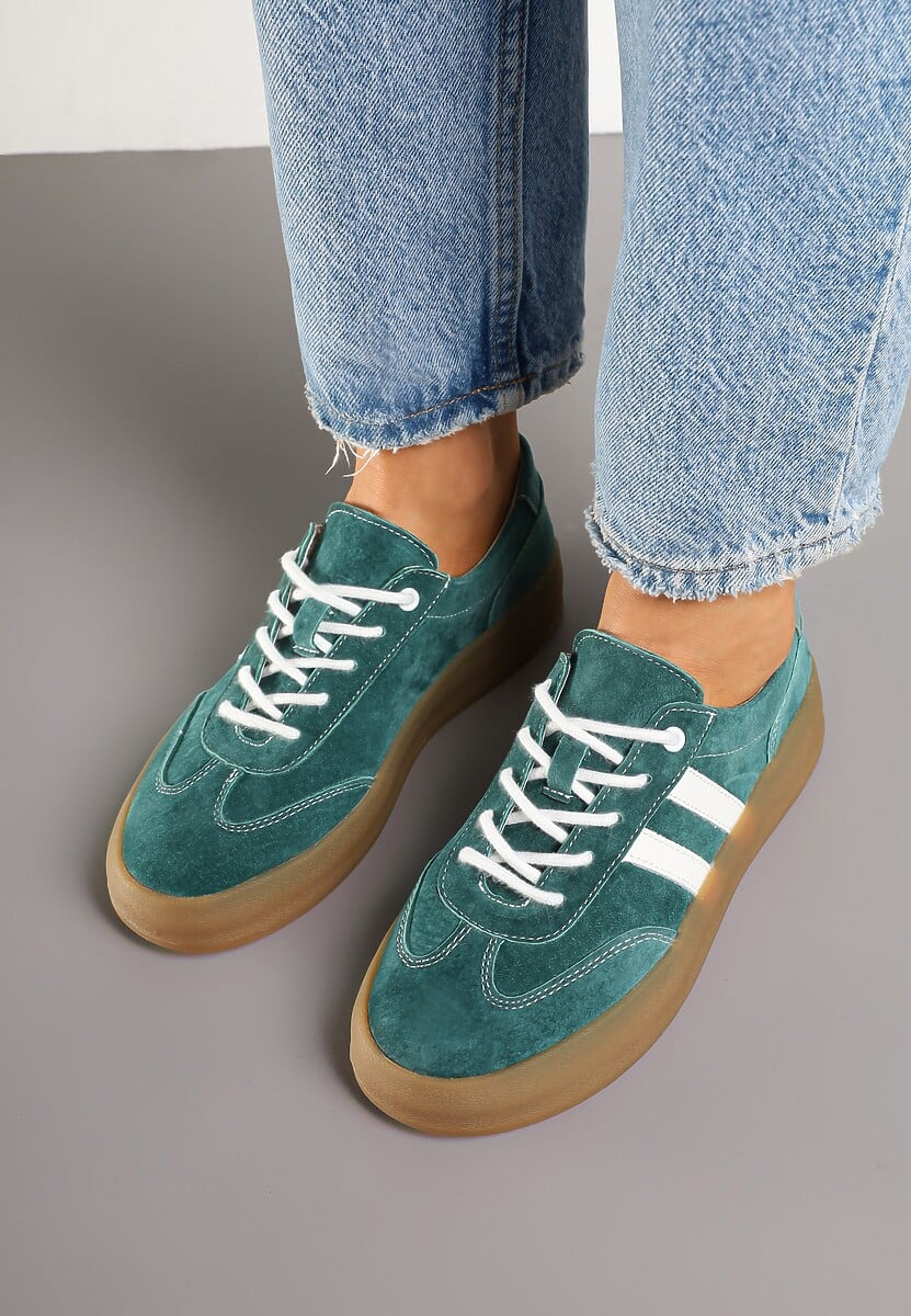 Ciemnozielone Sneakersy Klasyczne Tenisówki ze Skóry Naturalnej Alotia 3