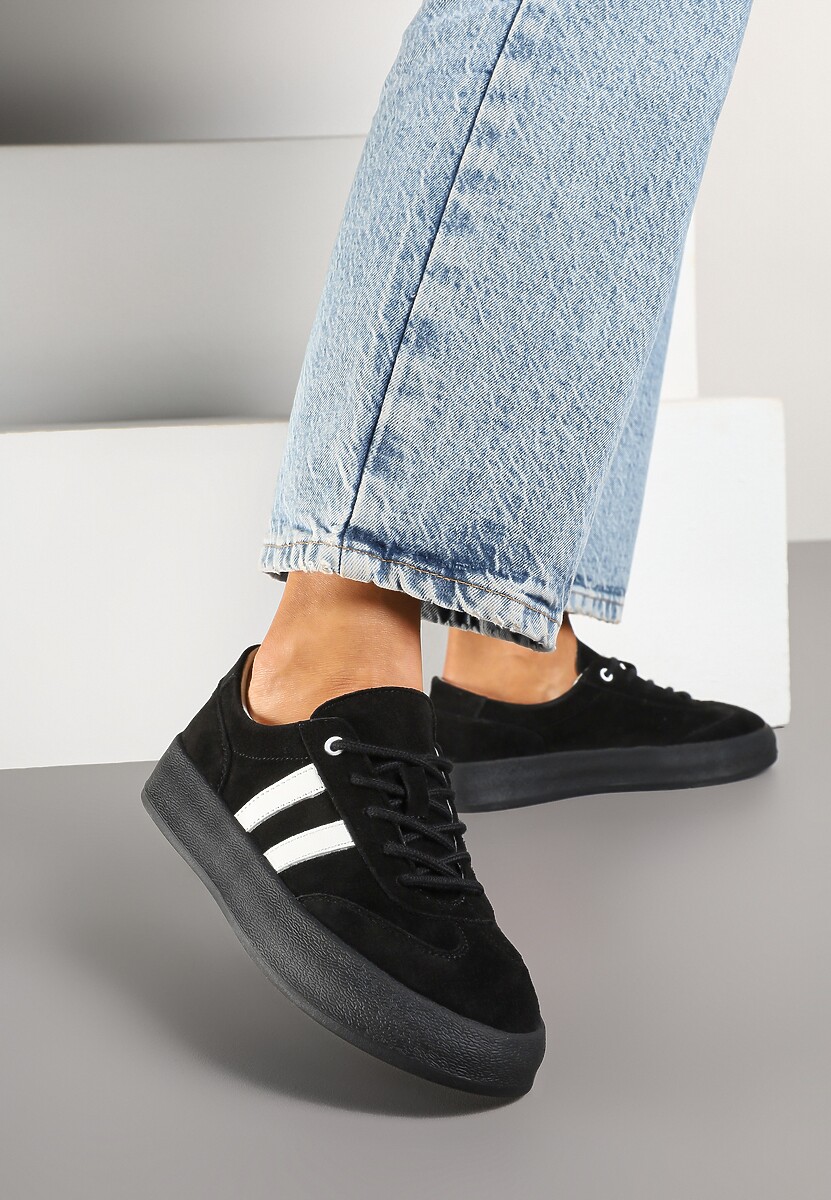 Czarne Sneakersy Klasyczne Tenisówki ze Skóry Naturalnej Alotia 1