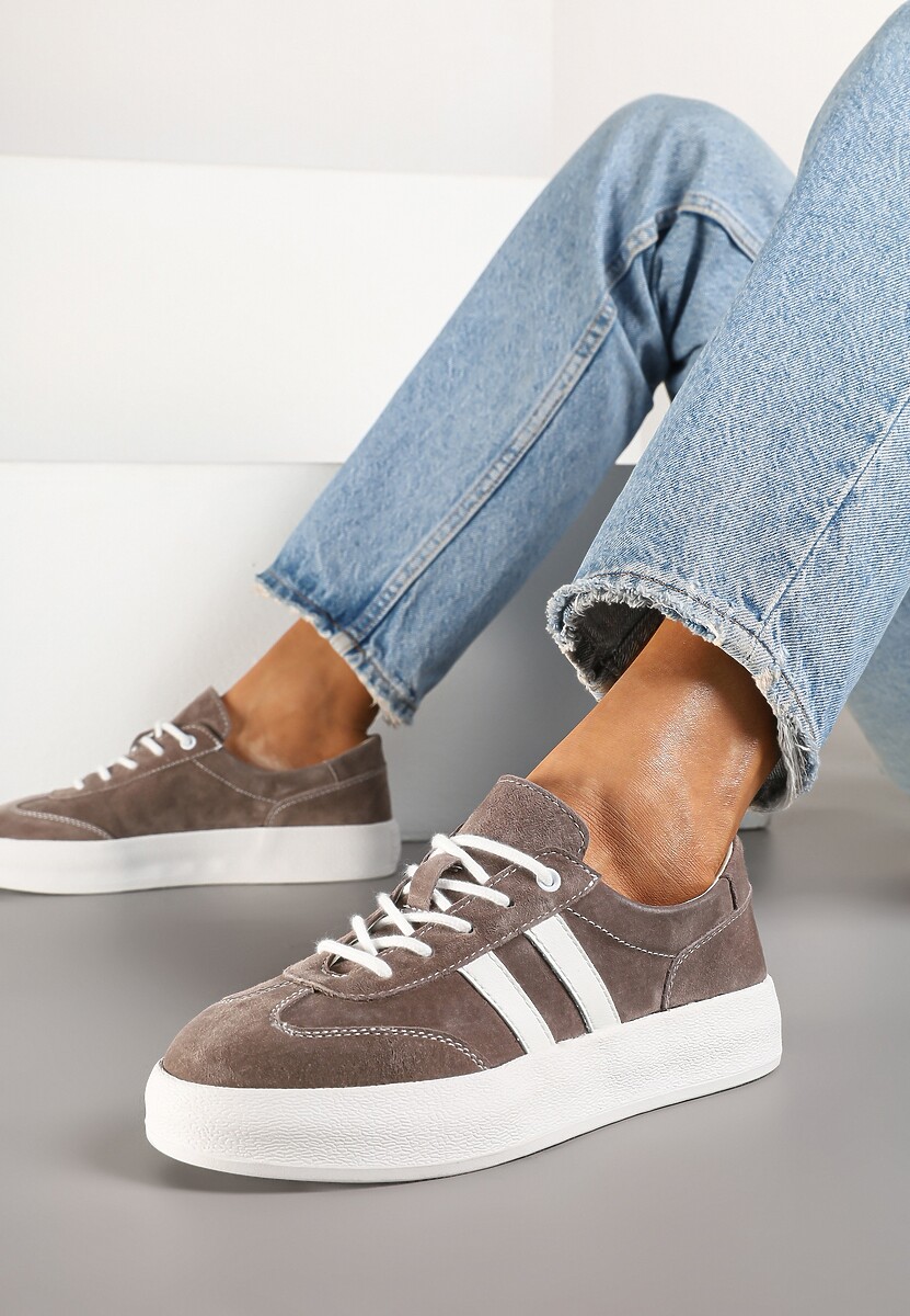 Brązowe Sneakersy Tenisówki ze Skóry Naturalnej na Niskiej Platformie Eleadria 3