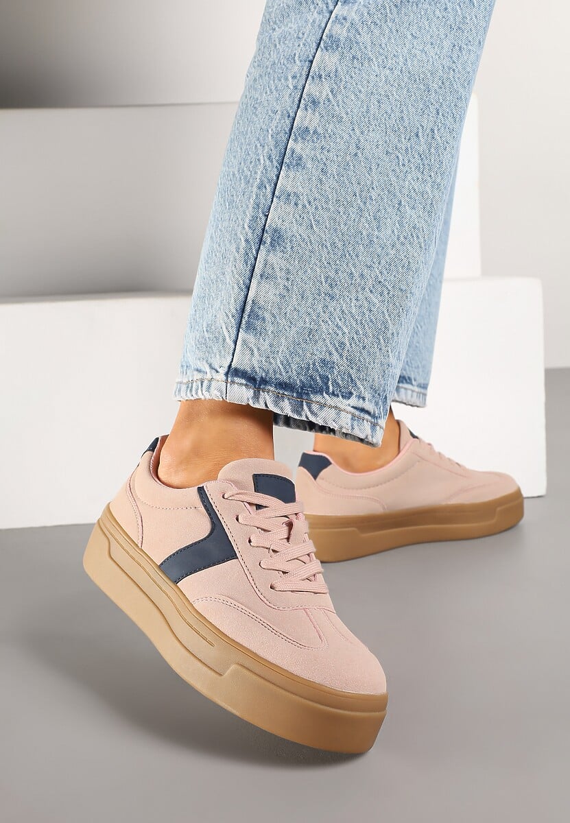 Różowo-Granatowe Sneakersy na Grubej Podeszwie w Stylu Kultowych Tenisówek Hanelith 2
