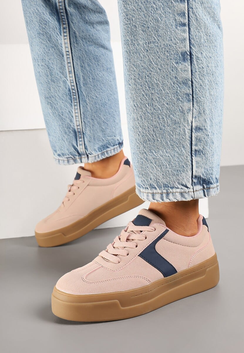 Różowo-Granatowe Sneakersy na Grubej Podeszwie w Stylu Kultowych Tenisówek Hanelith 3