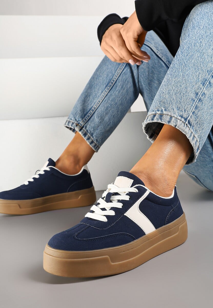 Granatowe Sneakersy na Grubej Podeszwie w Stylu Kultowych Tenisówek Hanelith 1