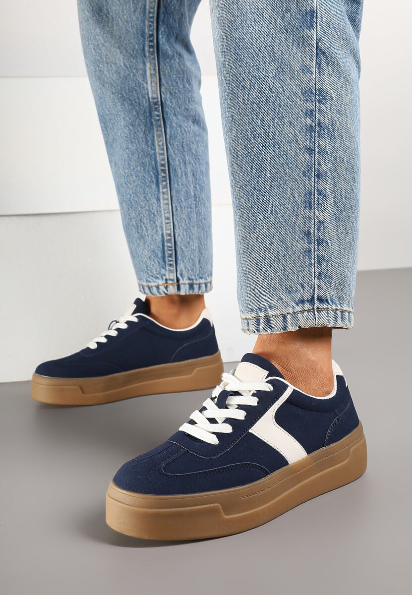 Granatowe Sneakersy na Grubej Podeszwie w Stylu Kultowych Tenisówek Hanelith 2