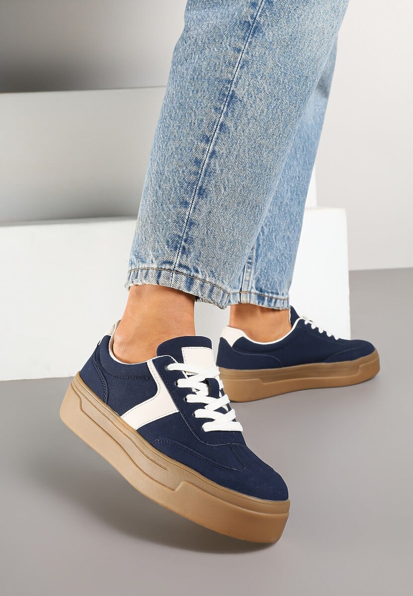 Granatowe Sneakersy na Grubej Podeszwie w Stylu Kultowych Tenisówek Hanelith 3