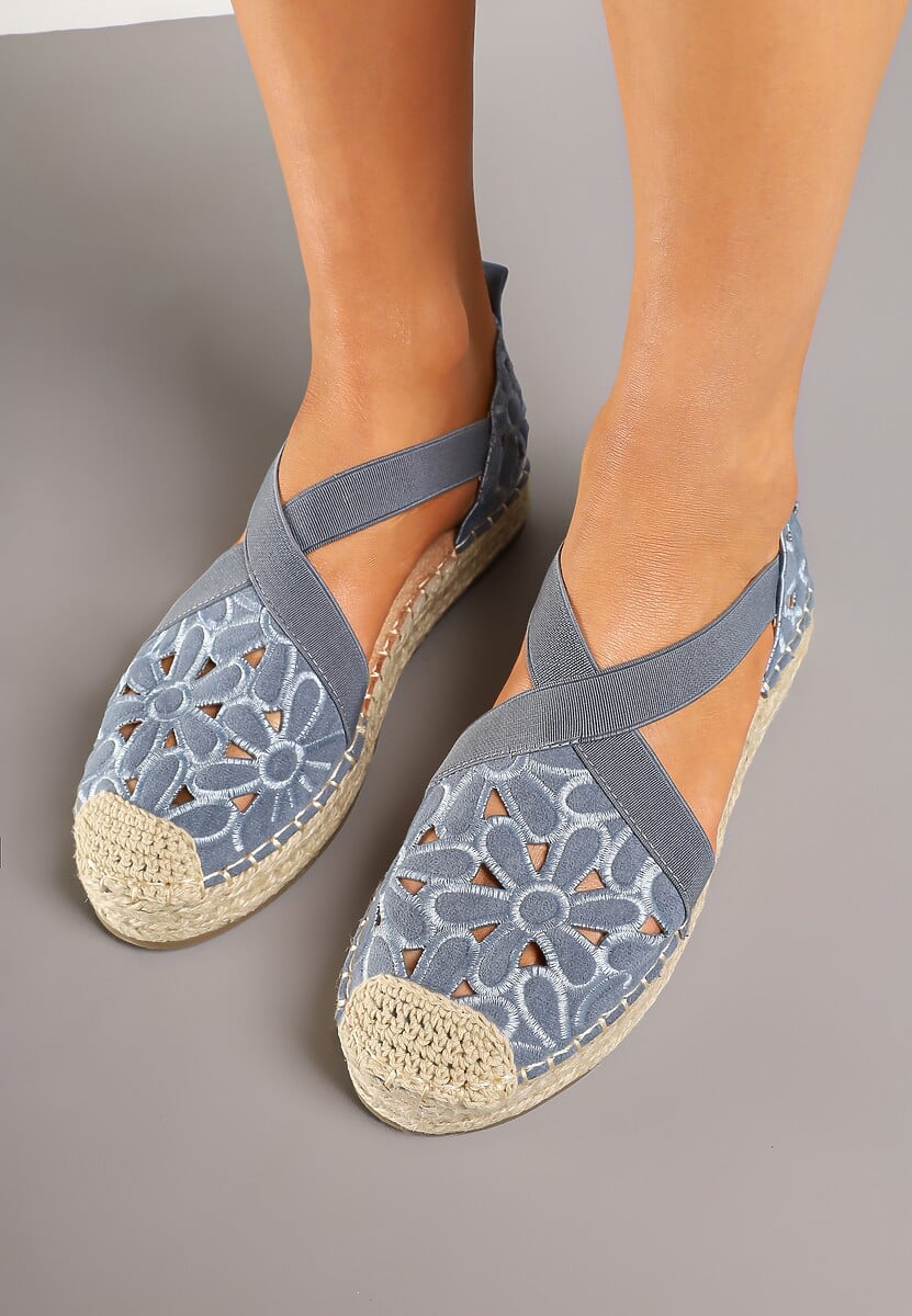 Niebieskie Płaskie Espadryle z Ażurową Cholewką Elearosea 3
