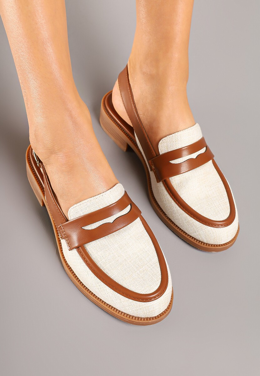 Brązowo-Beżowe Sandały Typu Slingback Ozdobione Paskiem Foniel 3