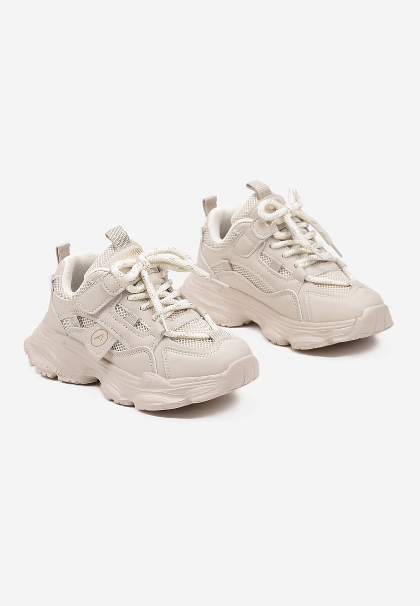 Beżowe Buty Sportowe Sneakersy na Grubej Podeszwie w Stylu Streetwearowym Zelriti 2