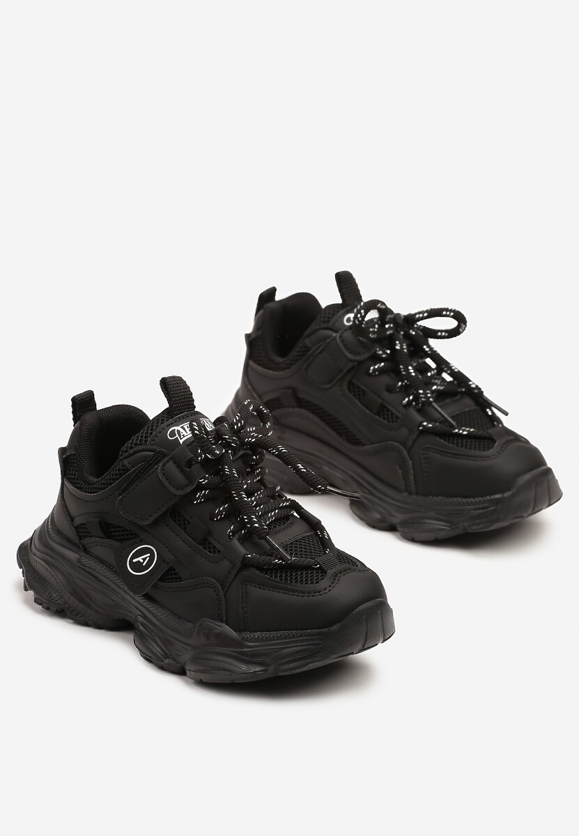 Czarne Buty Sportowe Sneakersy na Grubej Podeszwie w Stylu Streetwearowym Zelriti 2