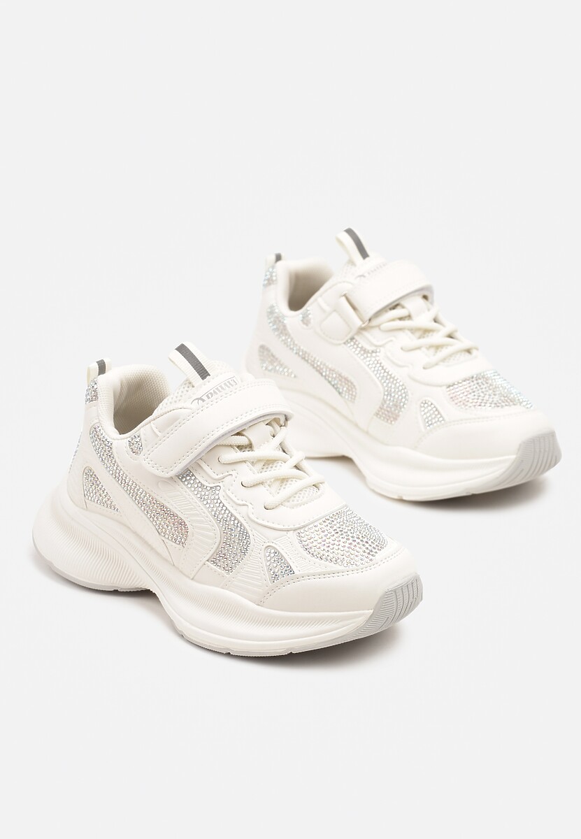 Białe Buty Sportowe Sneakersy Ozdobione Cyrkoniami Morriti 2