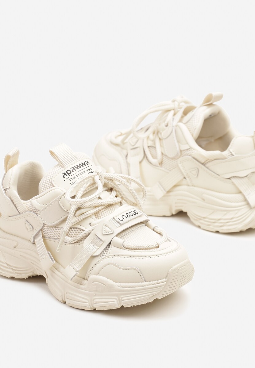 Beżowe Streetwearowe Buty Sportowe Sneakersy na Tłoczonej Podeszwie Velriti 3