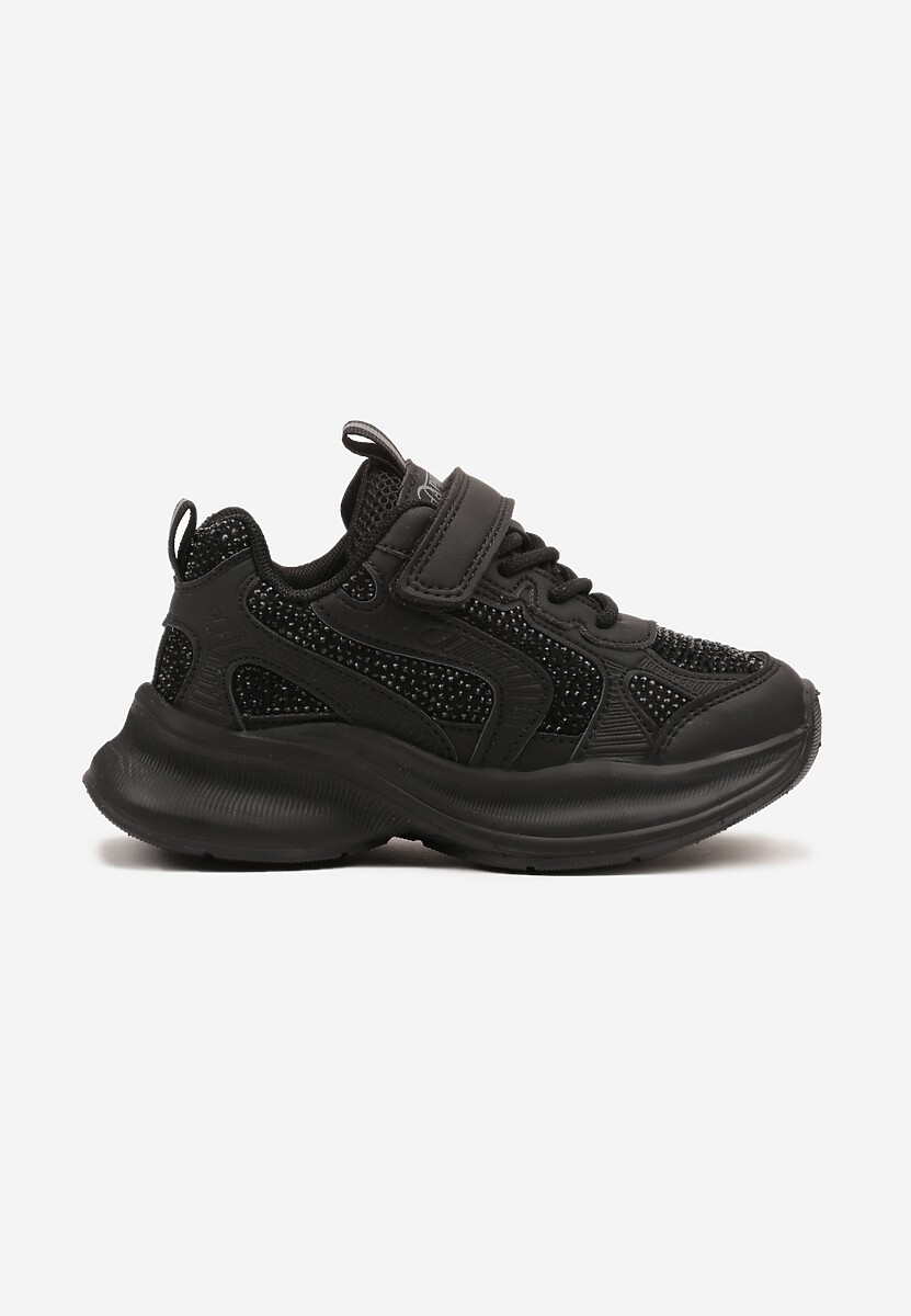 Czarne Buty Sportowe Sneakersy z Cyrkoniami i Rzepem Reiriel 1