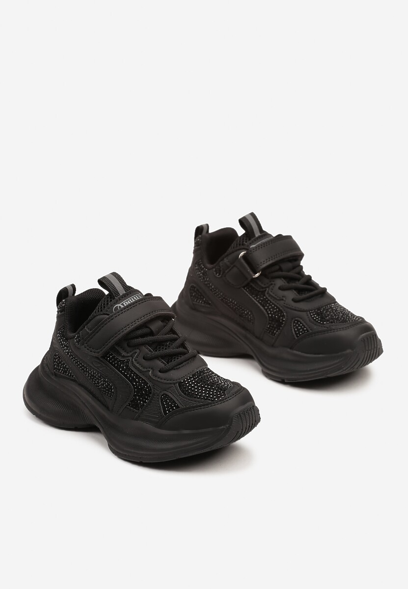 Czarne Buty Sportowe Sneakersy z Cyrkoniami i Rzepem Reiriel 2