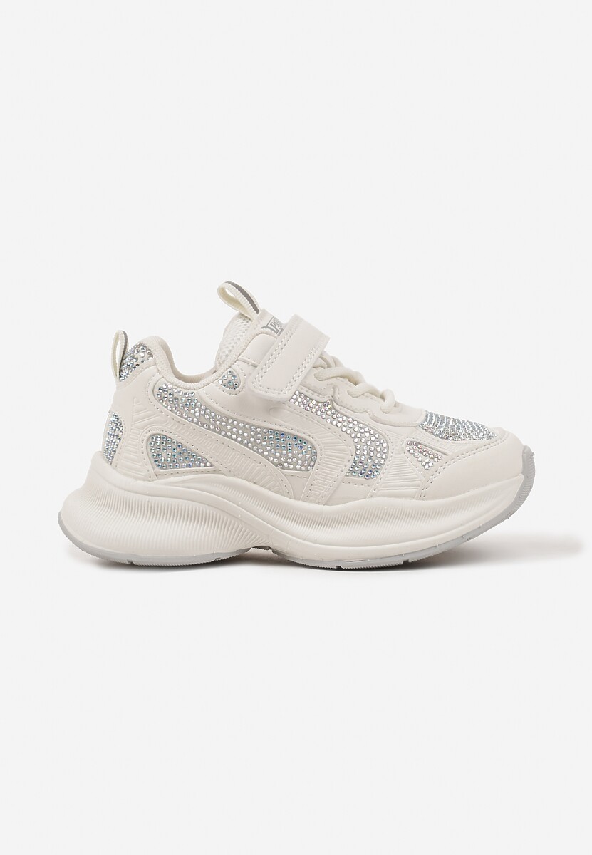 Białe Buty Sportowe Sneakersy z Cyrkoniami i Rzepem Reiriel 1