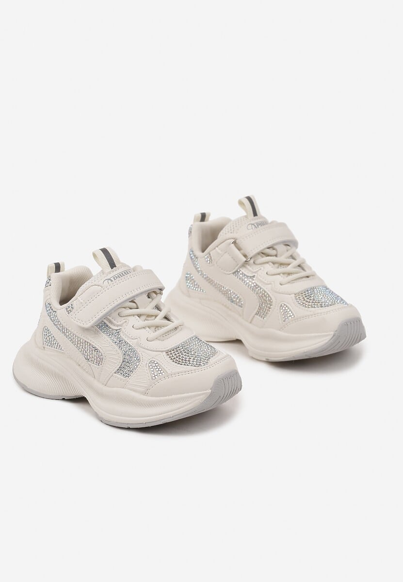 Białe Buty Sportowe Sneakersy z Cyrkoniami i Rzepem Reiriel 2