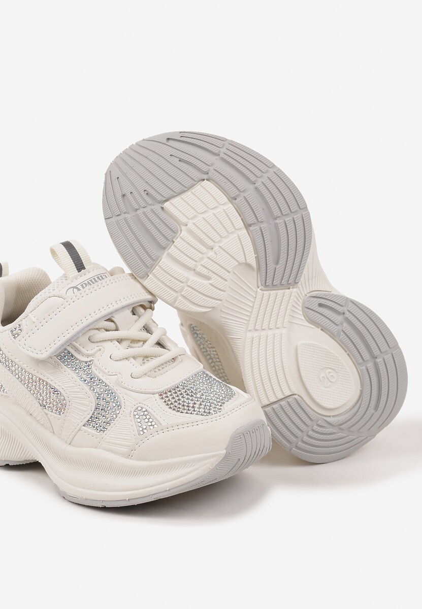 Białe Buty Sportowe Sneakersy z Cyrkoniami i Rzepem Reiriel 3