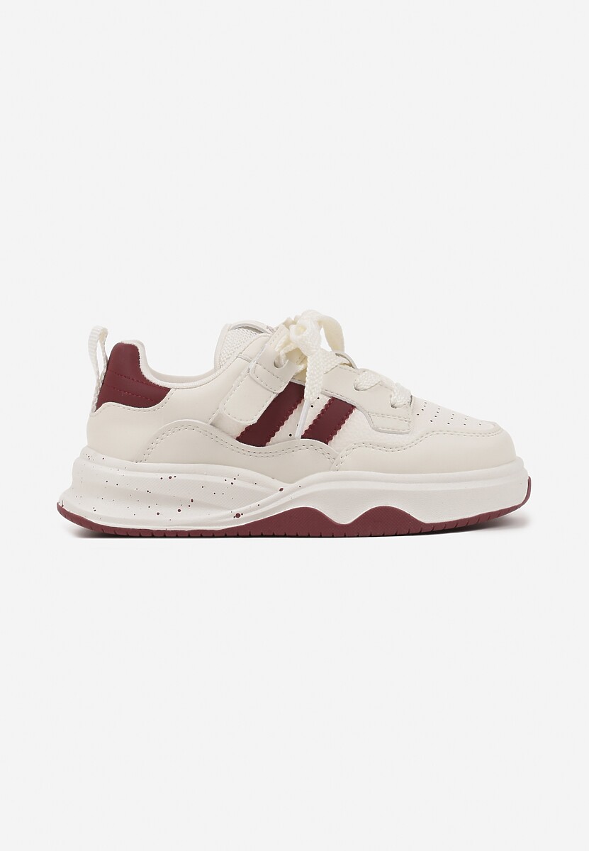 Beżowo-Czerwone Buty Sportowe Sneakersy na Grubej Podeszwie z Geometrycznym Wzorem Davinias 1