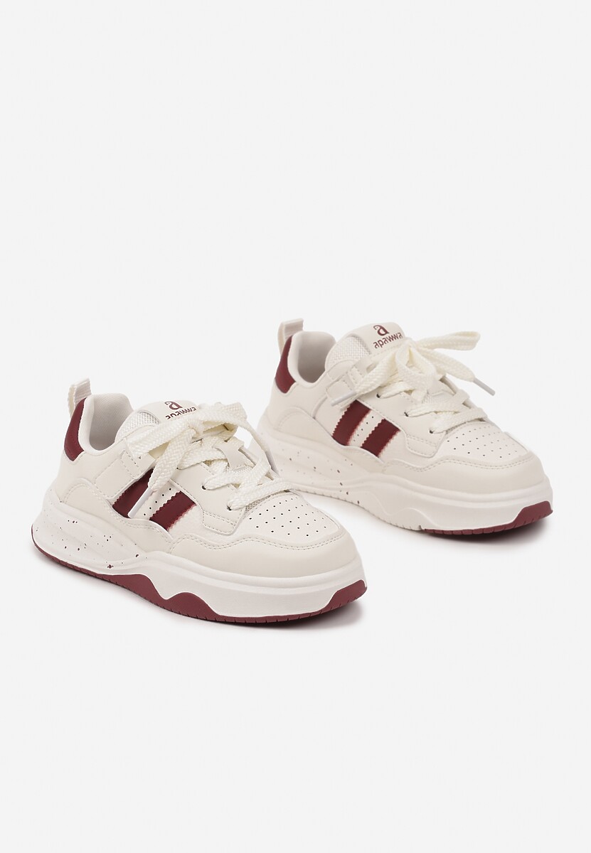 Beżowo-Czerwone Buty Sportowe Sneakersy na Grubej Podeszwie z Geometrycznym Wzorem Davinias 2