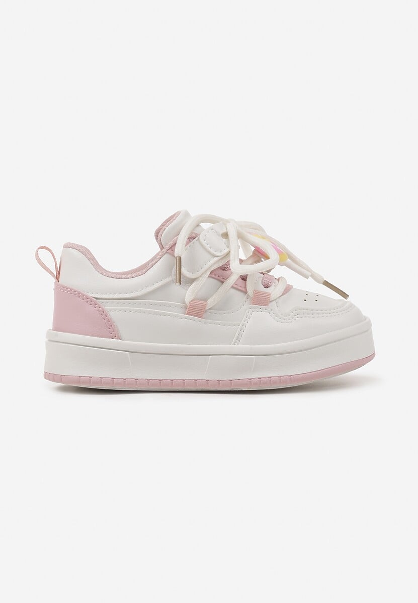Różowe Buty Sportowe Sneakersy z Ozdobnym Sznurowaniem i Rzepem Davielisse 1