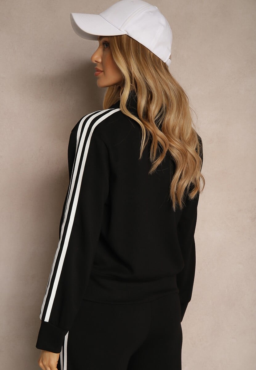 Czarna Bluza z Wiskozą Ozdobiona Paskami Fenidra 3