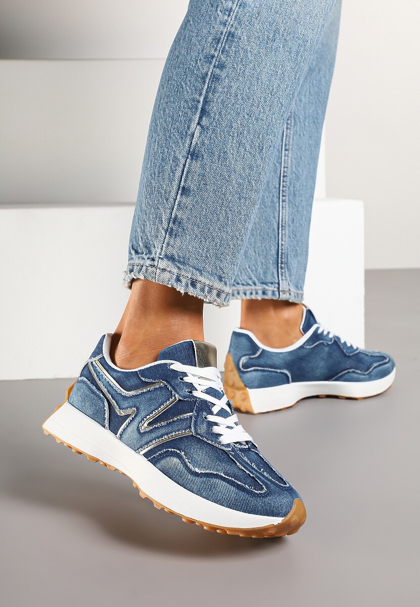 Granatowe Sneakersy Ozdobione Przeszyciami Varretis 1