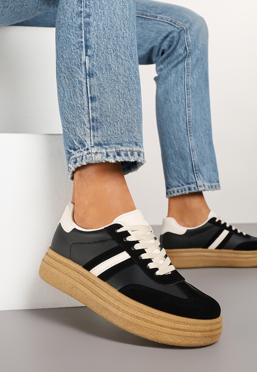 Czarne Sneakersy Kultowe Tenisówki na Grubej Podeszwie Gonelis 1
