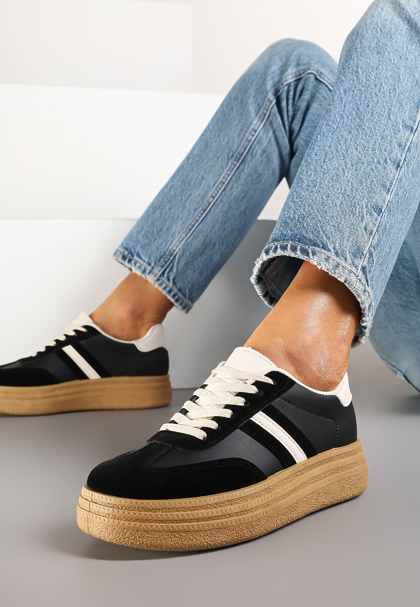Czarne Sneakersy Kultowe Tenisówki na Grubej Podeszwie Gonelis 2