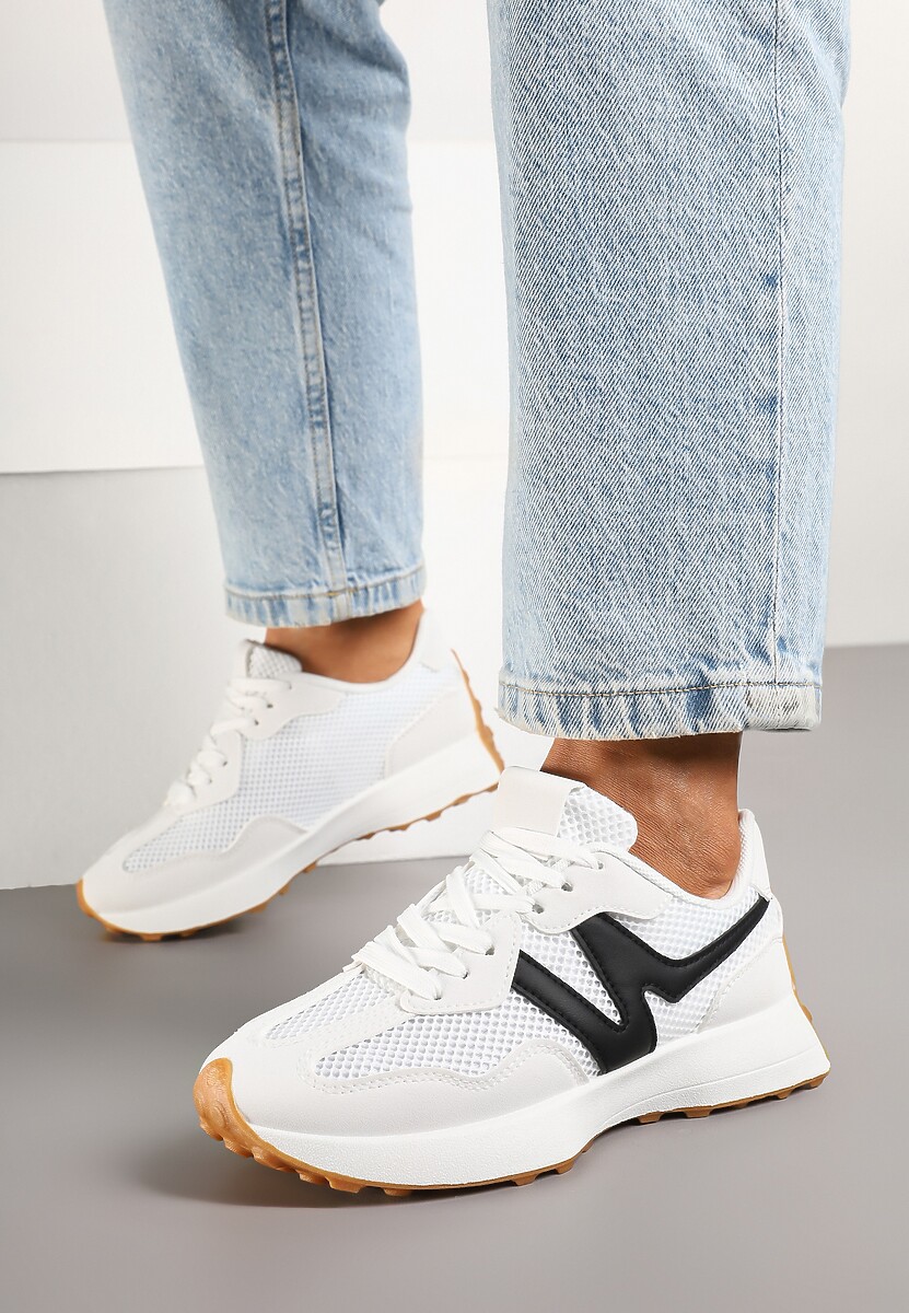 Biało-Czarne Sneakersy Ozdobione Geometrycznym Wzorem Hirreti 2