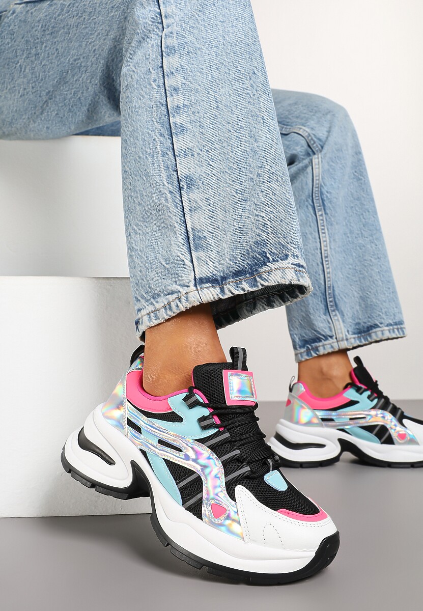 Czarno-Niebieskie Sneakersy na Platformie z Geometrycznym Motywem Nyramia 1
