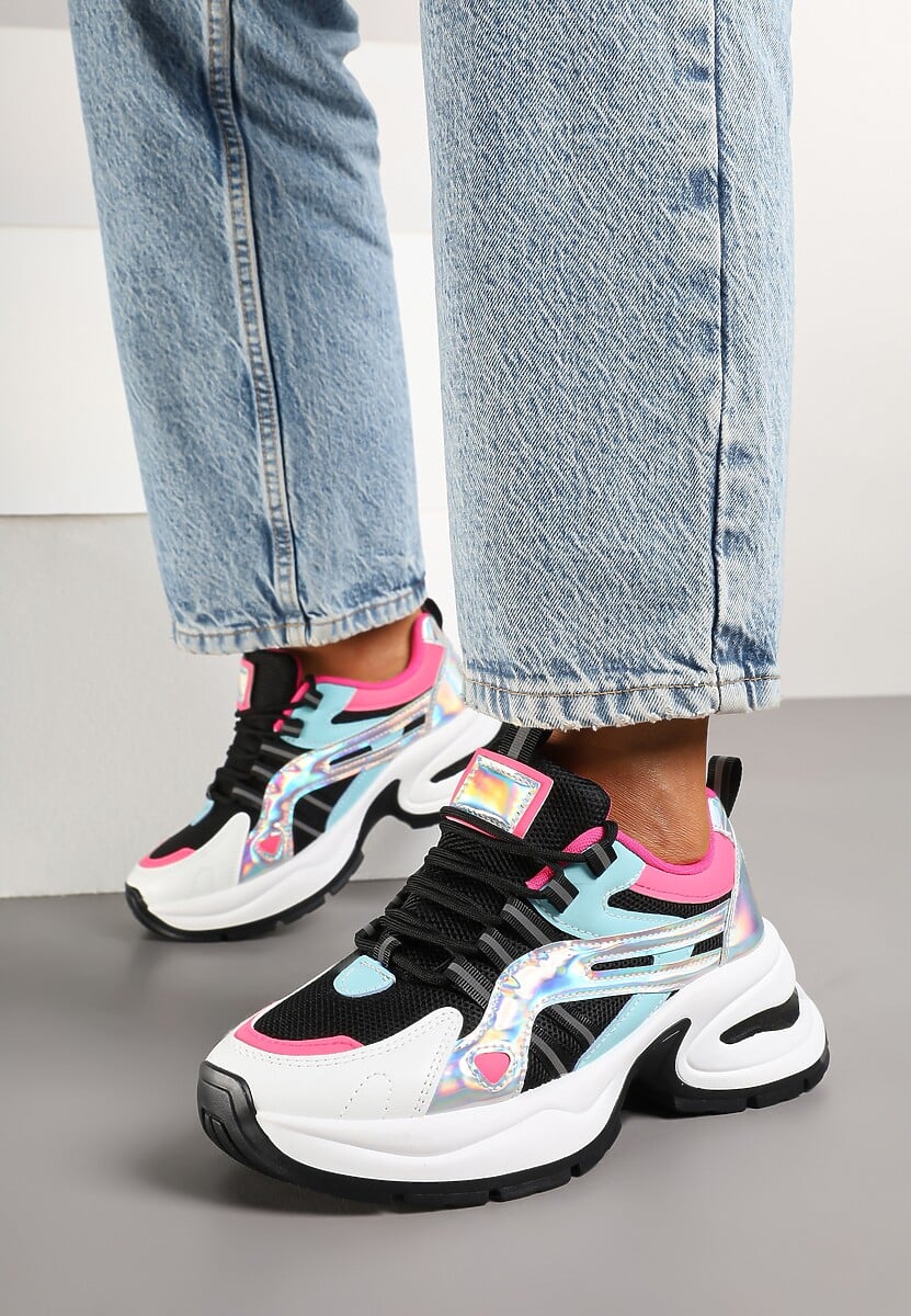 Czarno-Niebieskie Sneakersy na Platformie z Geometrycznym Motywem Nyramia 2