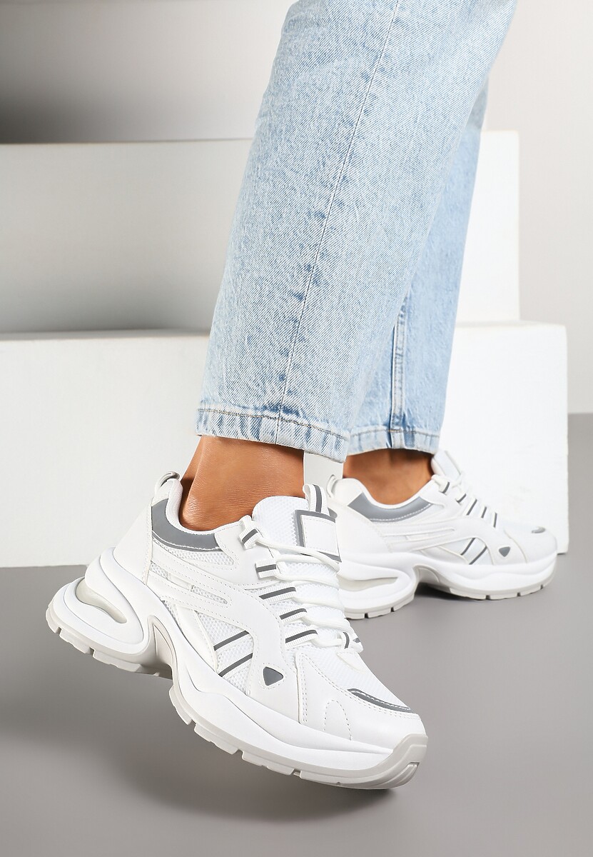 Białe Sneakersy na Platformie z Geometrycznym Motywem Nyramia 2