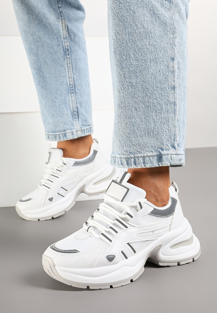 Białe Sneakersy na Platformie z Geometrycznym Motywem Nyramia 3