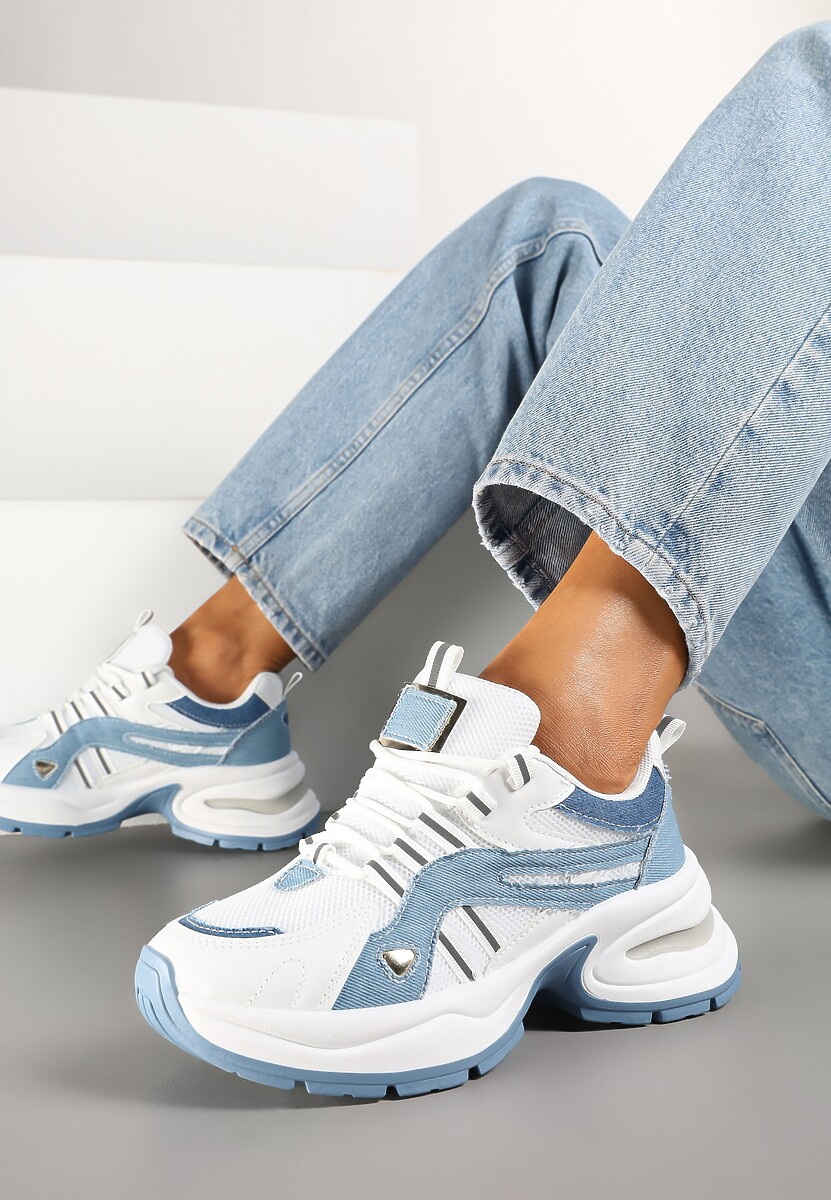 Niebiesko-Białe Sneakersy na Platformie z Geometrycznym Motywem Nyramia 1